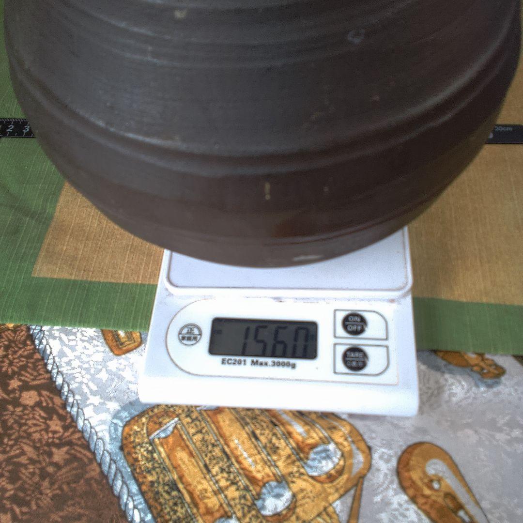 茶色の陶器製壺 金属製ハンドル付き 直しあります