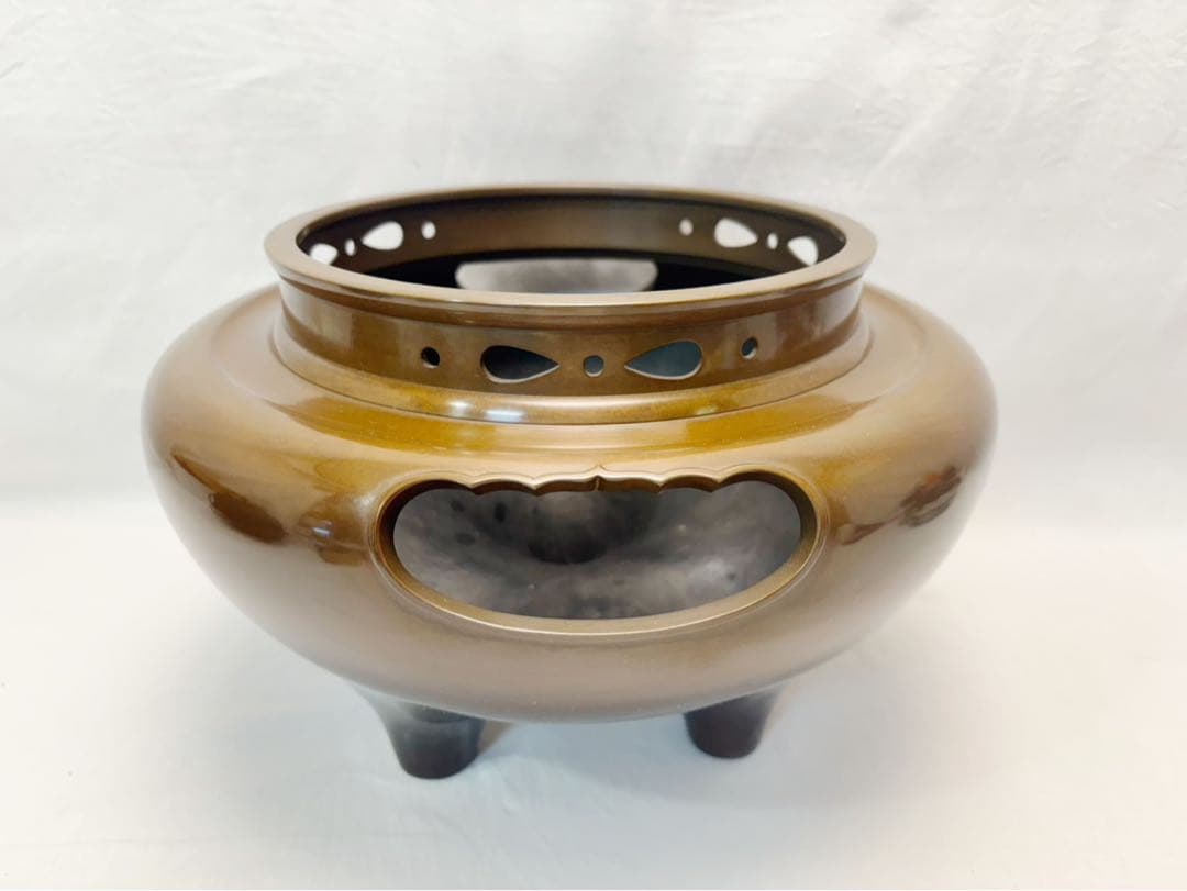 美品 茶道具 菊地政光作 唐銅朝鮮風炉 真形釜添 釜印 野々田電熱器付