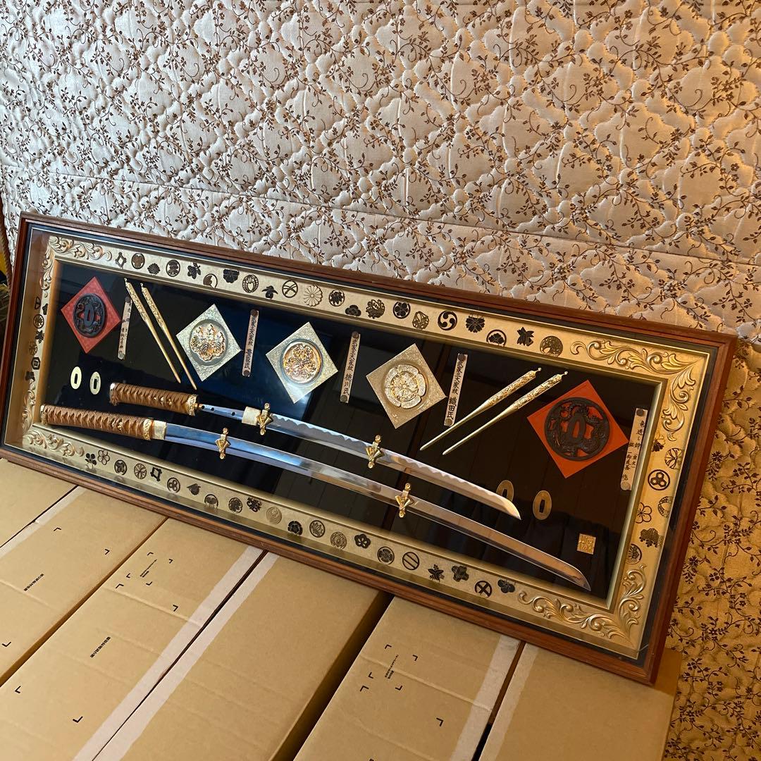 名刀額、織田、徳川、豊臣、武家 三代家紋レプリカ、模造刀、鍔