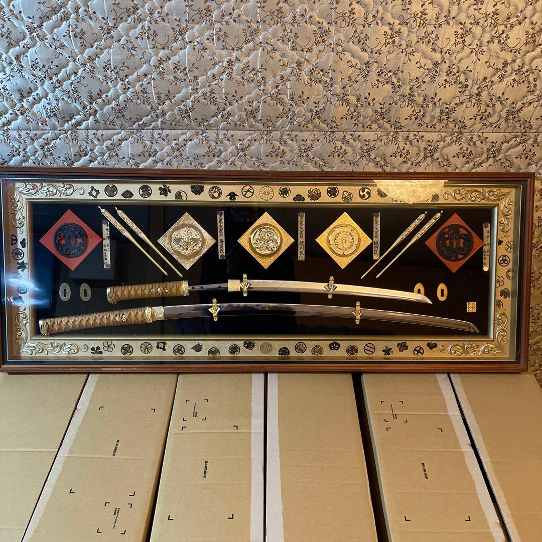 名刀額、織田、徳川、豊臣、武家 三代家紋レプリカ、模造刀、鍔
