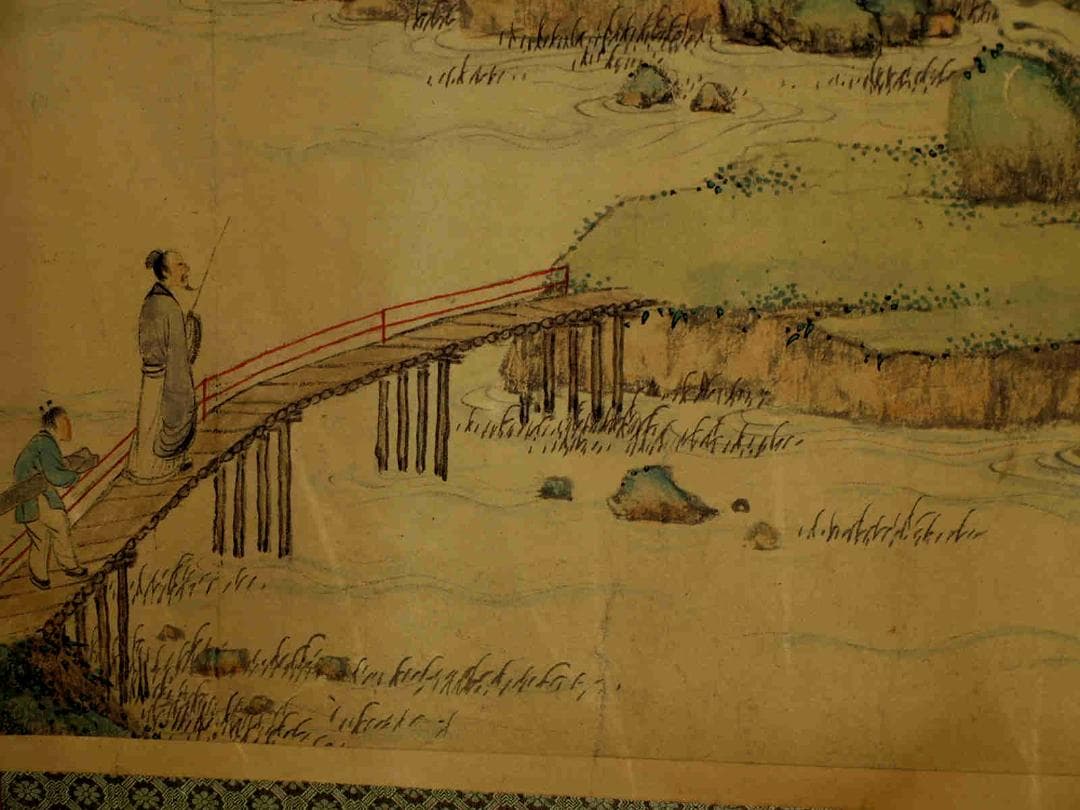 中国掛け軸　明時代作品　携琴訪友図　　肉筆保証　骨董品 BD730A14-2