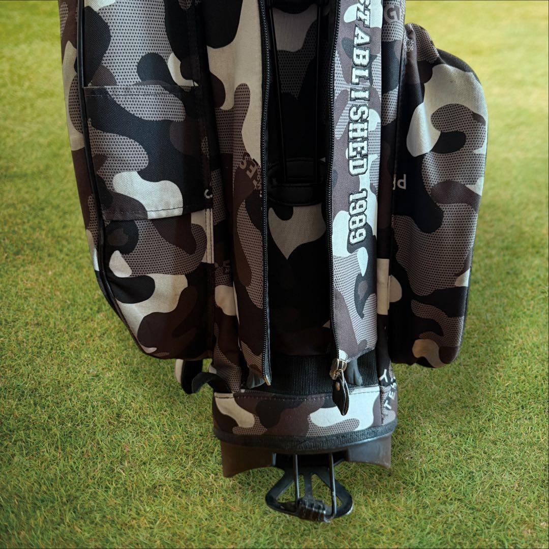 パーリーゲイツ　キャディバッグ　迷彩　カモフラ　ショルダー式　スタンド式　黒　白