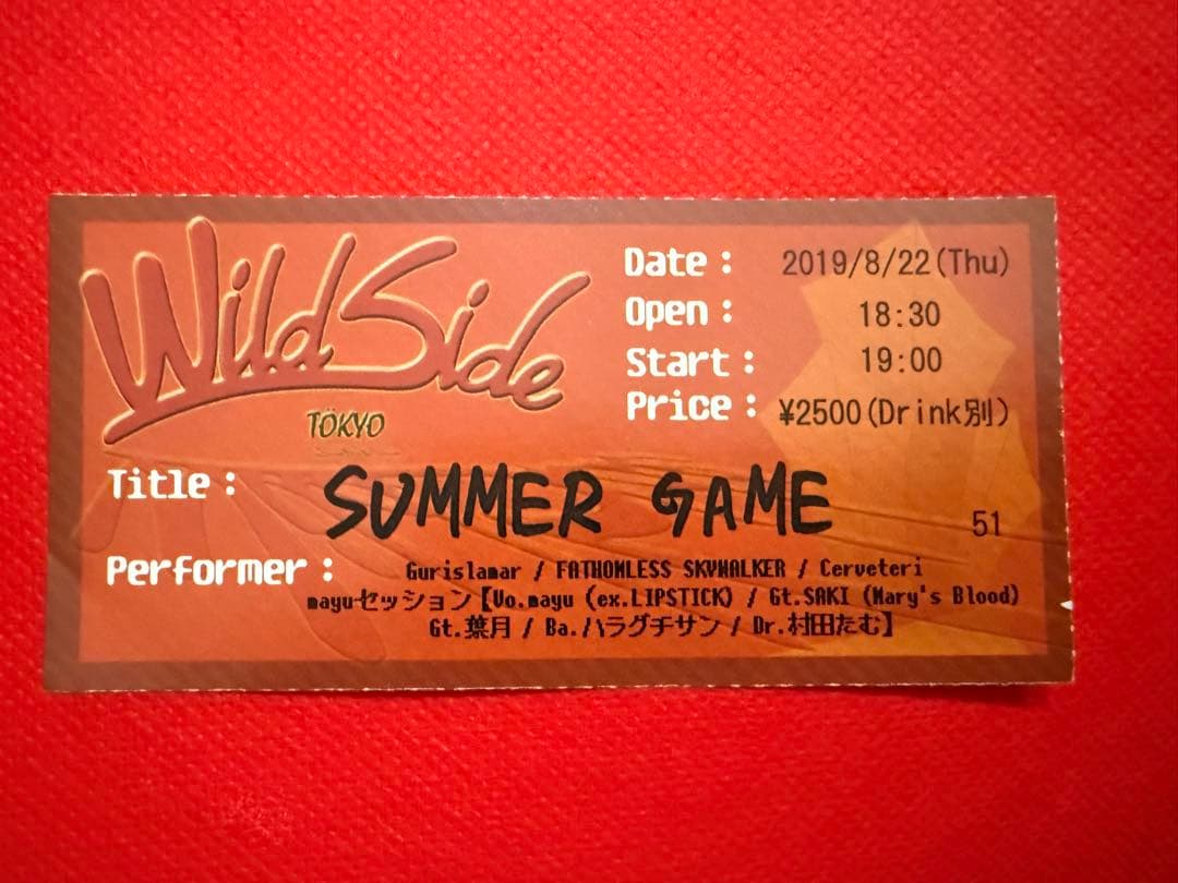 SUMMER GAME チケット 2019年8月22日 半券　NEMOPHILA