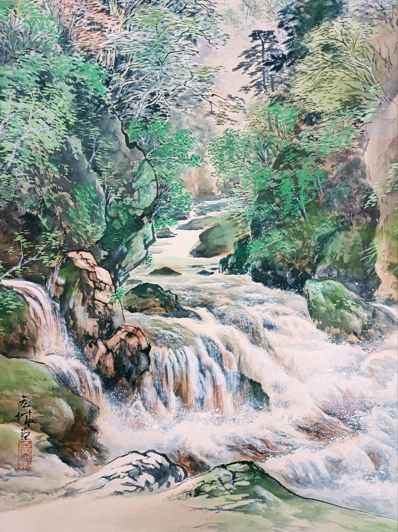 豪華 掛け軸 縁起物 福 開運 絵 龍脈 金運 山水 川 中国 風水 美術 骨董