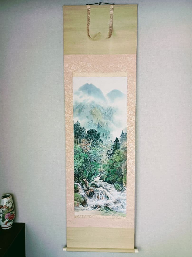 豪華 掛け軸 縁起物 福 開運 絵 龍脈 金運 山水 川 中国 風水 美術 骨董