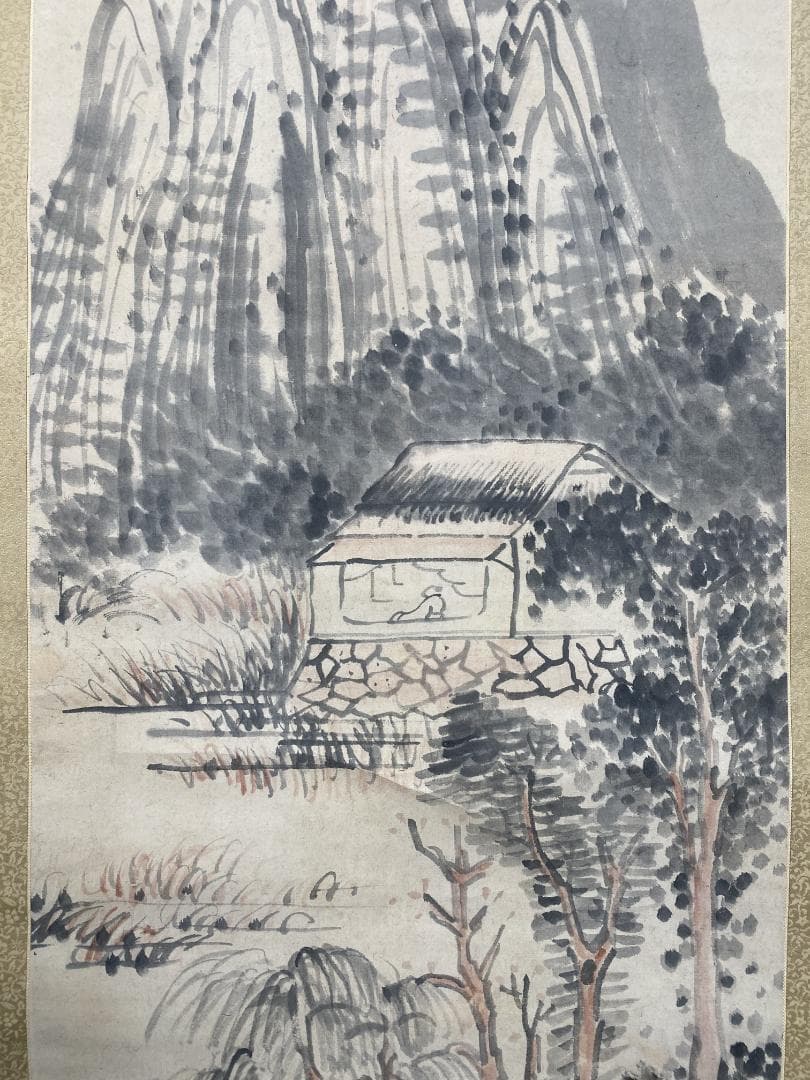 岡田米山人 溪谷幽居図 江戸時代中期 南画家 中国画 山水図 大阪 掛軸ZK02