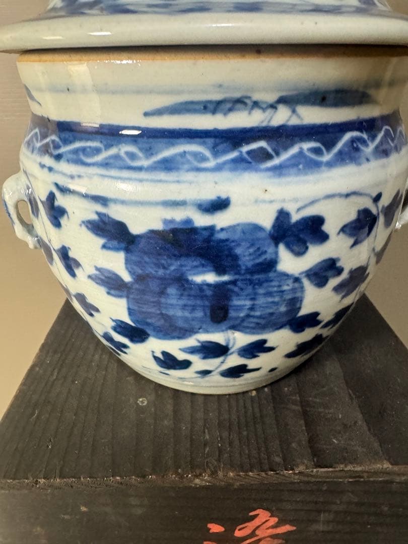 2638 時代物　染付花文水指　蓋物