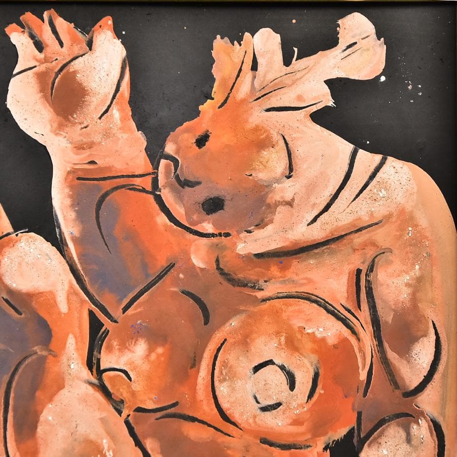 [ 真作 ] 篁牛人 画 水彩画 裸婦 肉筆 額装 8号 縦35cm 横37cm