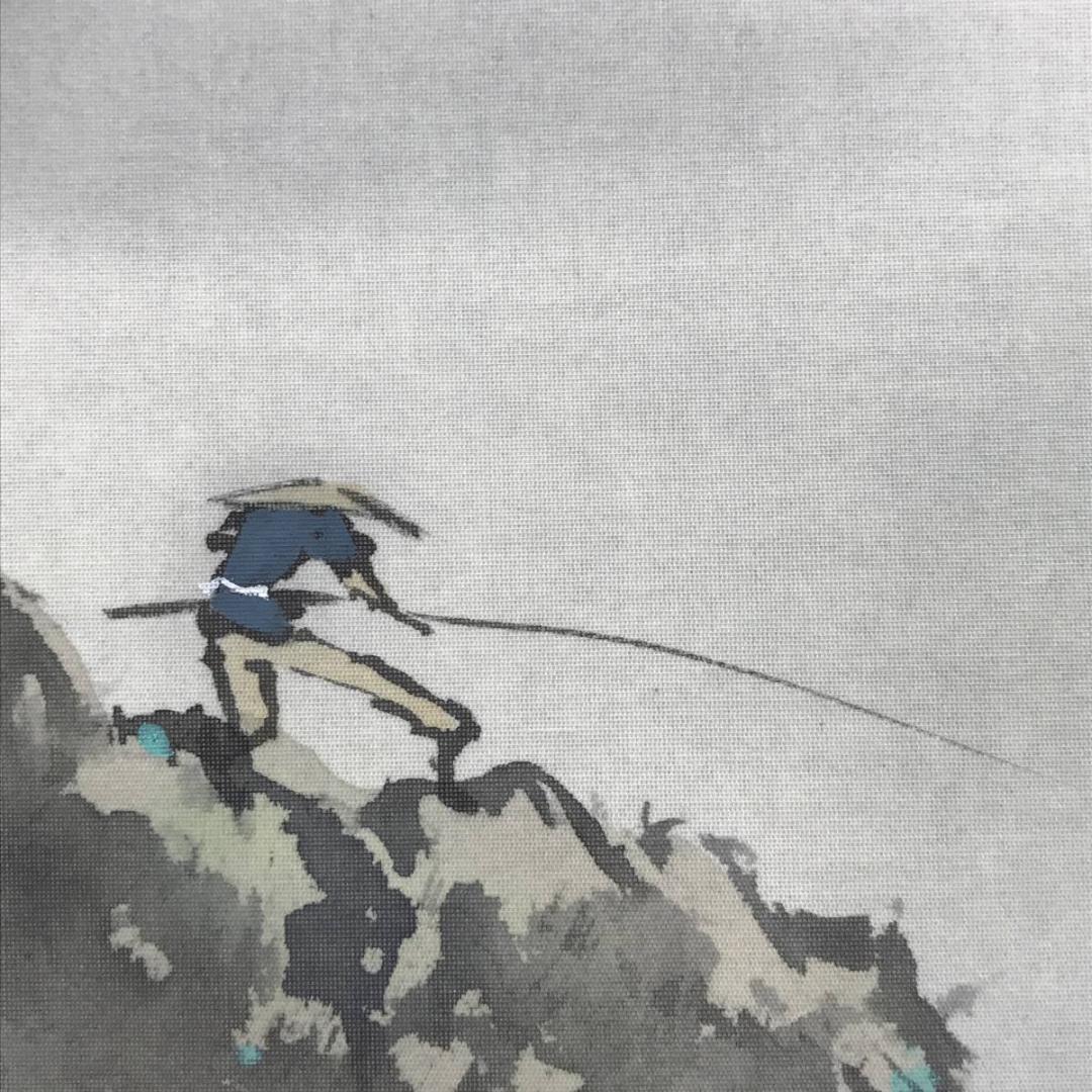 真作/西脇繁華/滝山水釣人図/山水図/釣人図/掛軸☆宝船☆AE-322