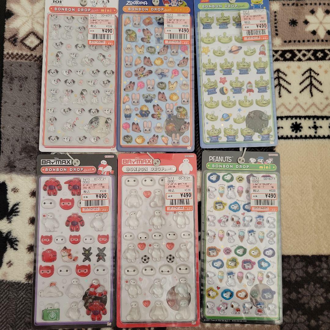 ボンボンドロップシール　ディズニー　ズートピア　ベイマックス　スヌーピー