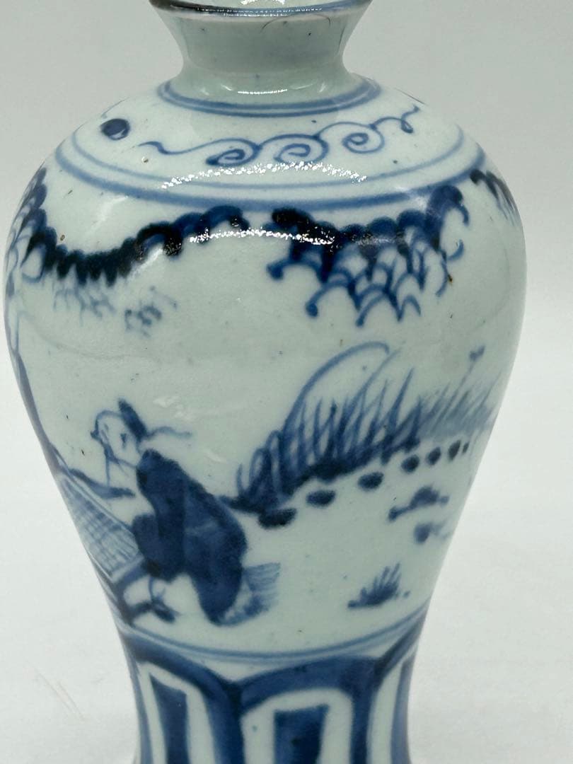 中国　染付　人物紋瓶　送料込み0711