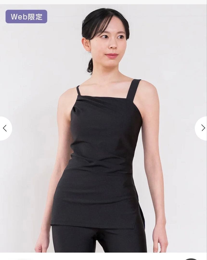 SUKALA シャインストレッチアシンメトリーチュニックM ブラック