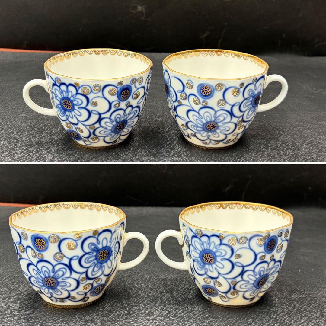 アンティーク　ソビエト　ロモノーソフ　青色系花柄カップ＆ソーサー　２セット①