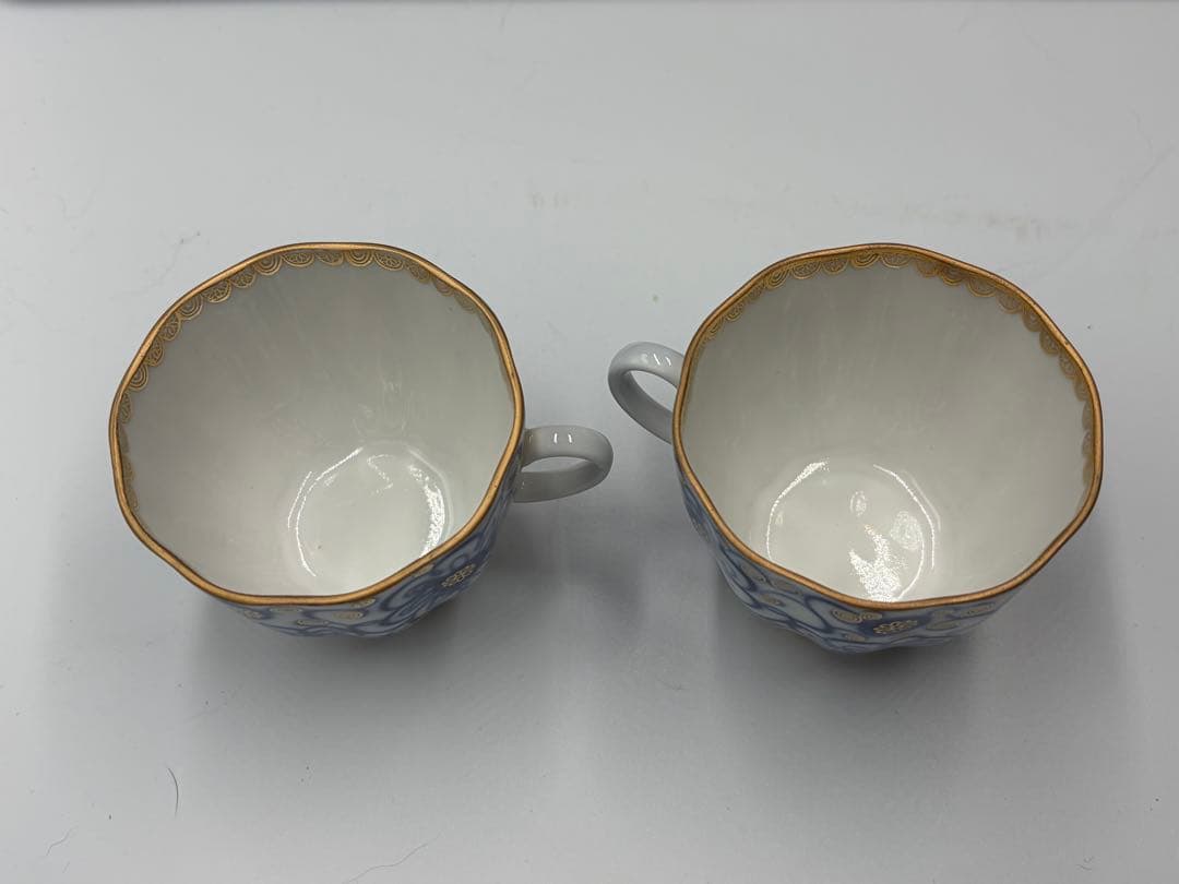 アンティーク　ソビエト　ロモノーソフ　青色系花柄カップ＆ソーサー　２セット①