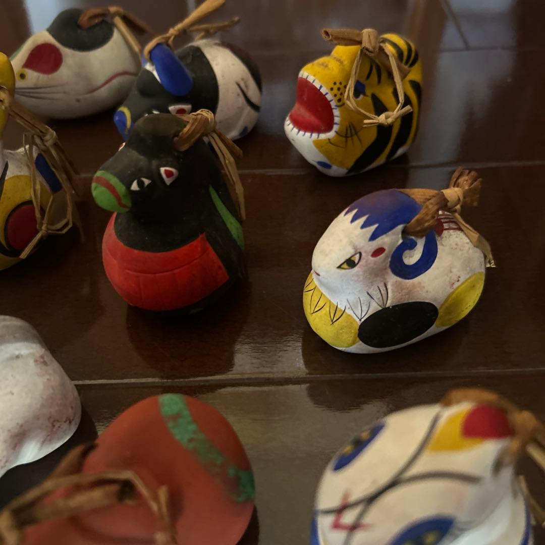 郷土玩具 陶器製動物12体セット　佐賀　のごみ人形