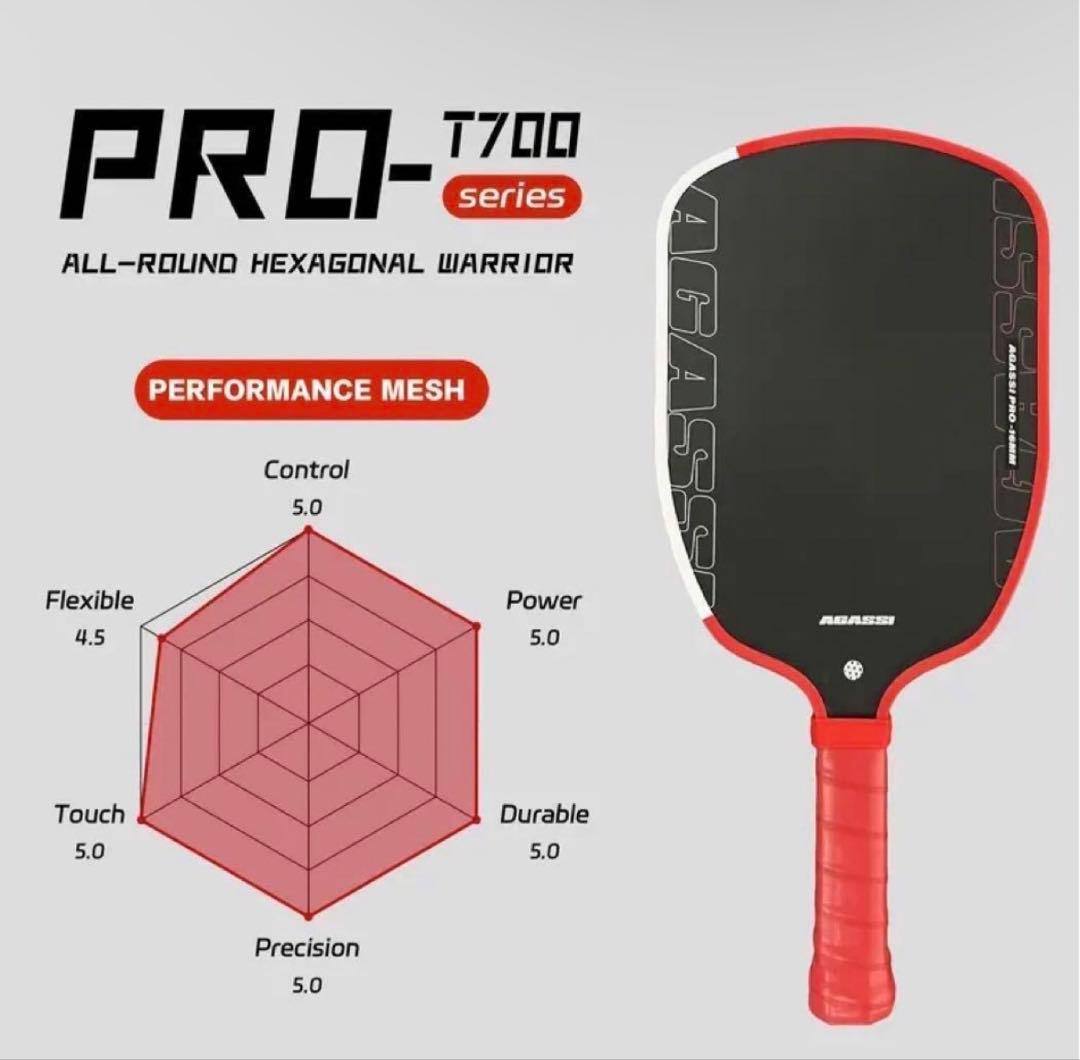 ほぼ新品AGASSI PRO16mm T700 ピックルボール パドル228g
