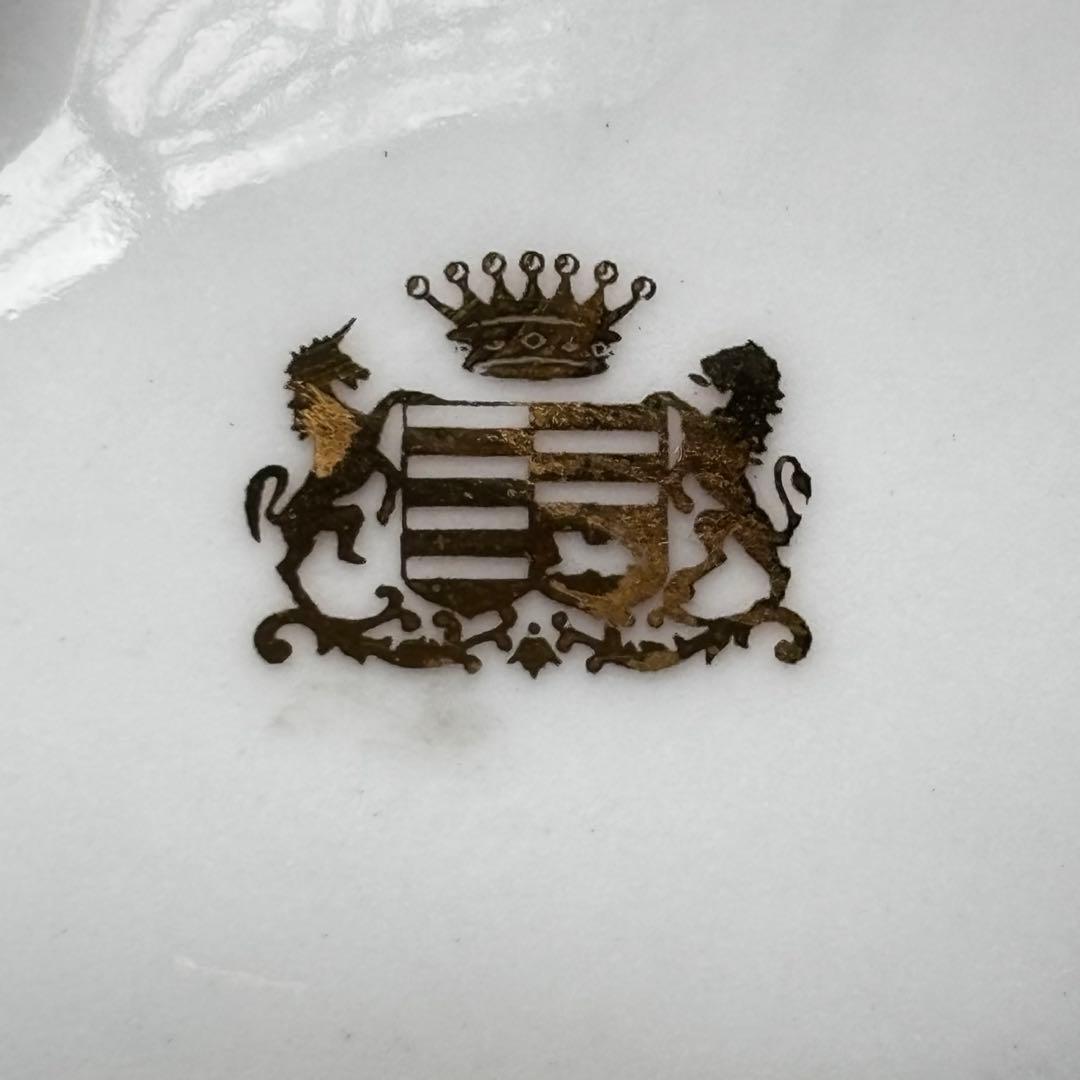 ドイツ ドレスデン風 陶器 花装飾 卵型 花器 金彩 脚付き ヴィンテージ