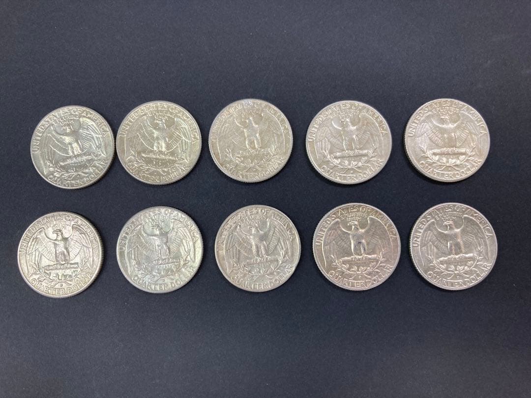 【10枚セット・美品】1964年 ワシントン・クォーターダラー銀貨