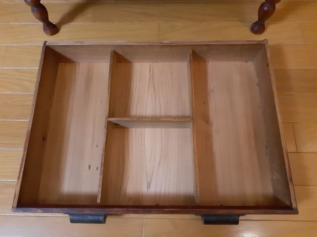 ろくろ脚木製文机 テーブル 引き出し付き 古家具 アンティーク レトロ