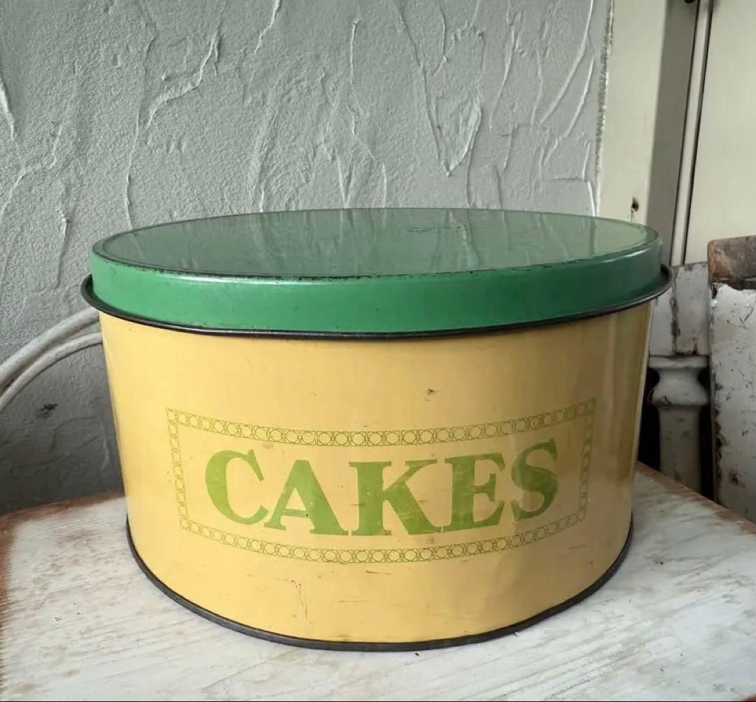 アンティーク ケーキ缶 イエロー &グリーン