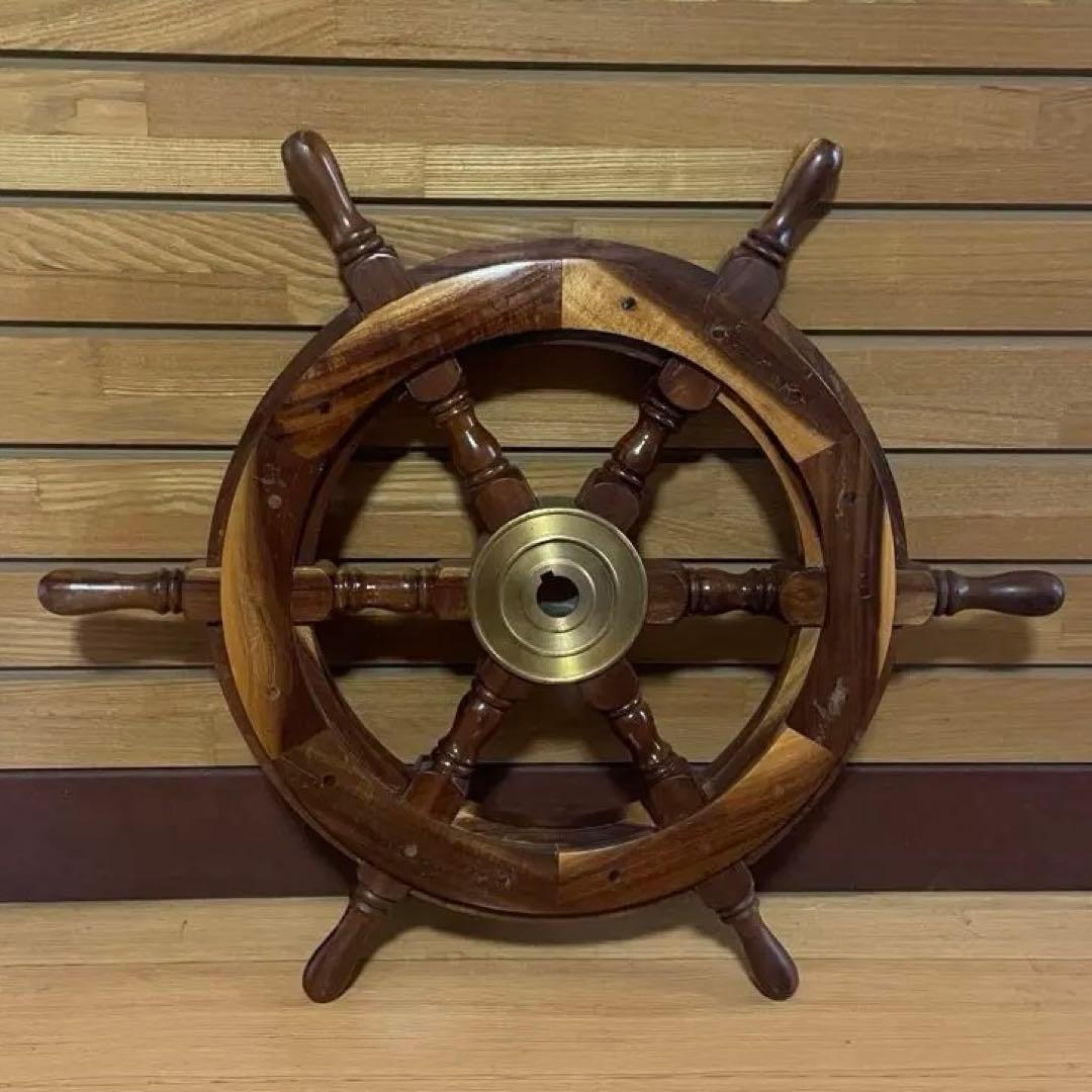 レトロ　船 舵 かじ インテリア　お洒落　バー レストラン　木製　約60cm