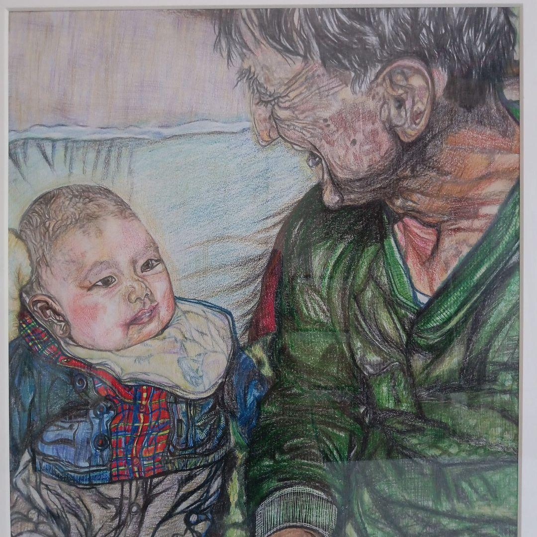 色鉛筆画　　「孫は可愛いな」