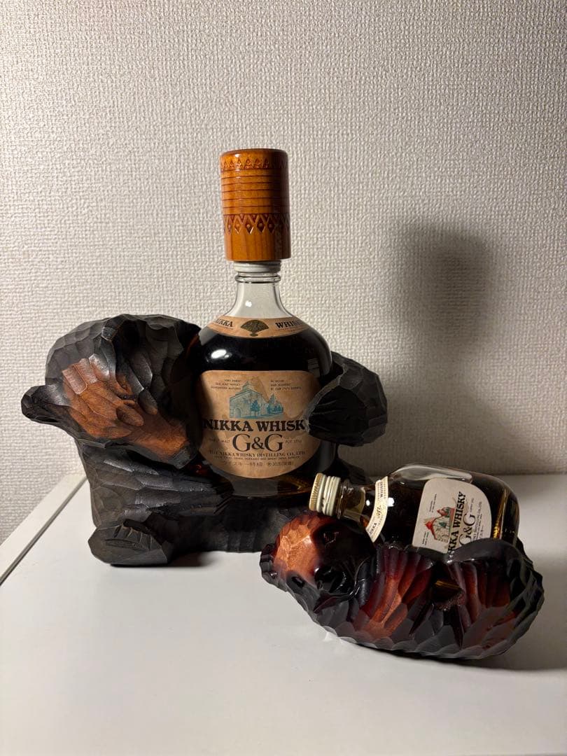 ニッカ G&G 熊の置物 木彫り 親子セット ウイスキー特級