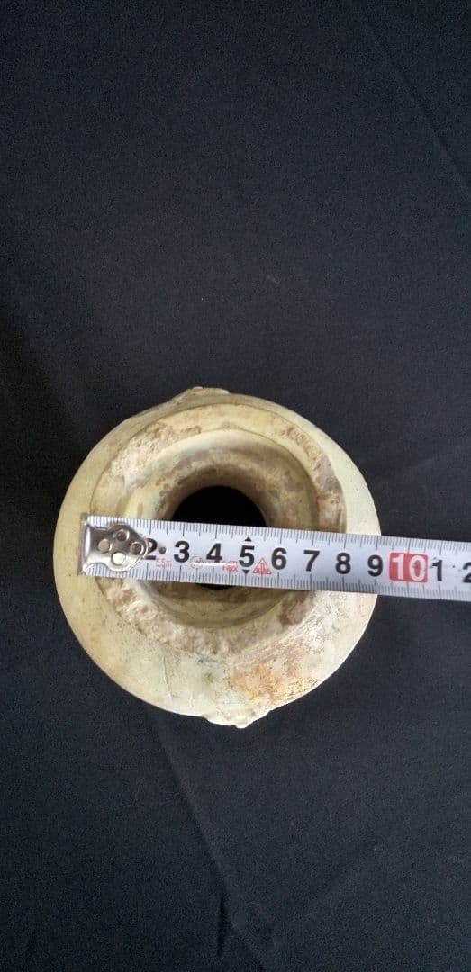 中国古陶器製瓶型 、緑釉双耳、緑釉銀化 高さ約20cm