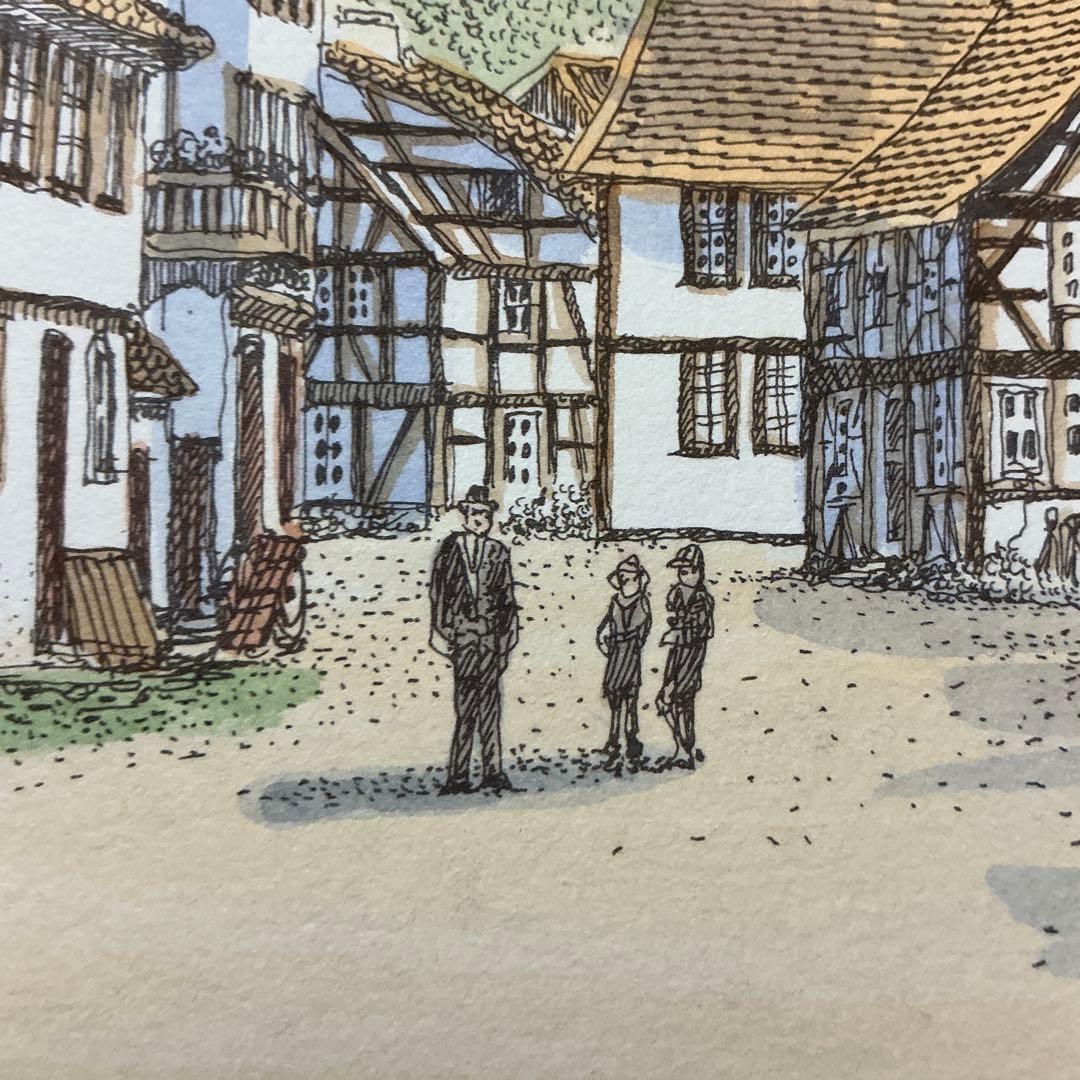 絵画、版画、リトグラフ、織田義郎、ドイツ、ハレンベルク、木組の家、街並み、風景画