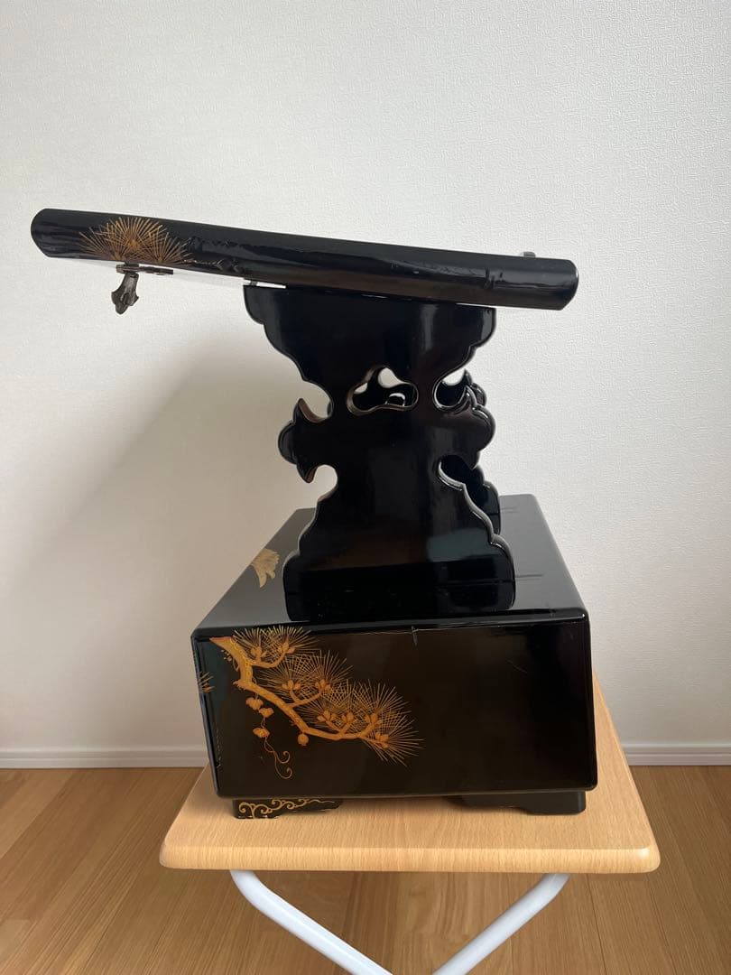 義太夫見台　松に鷹　蒔絵　浄瑠璃　人形浄瑠璃