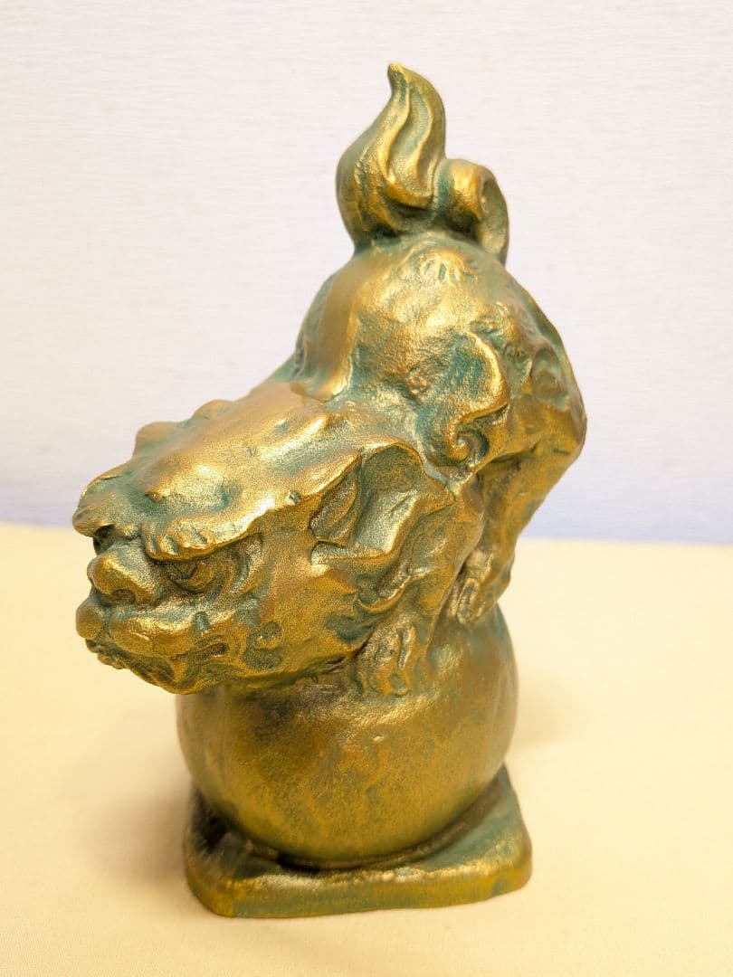 月形那比古　ブロンズ像　金彩玉乗獅子