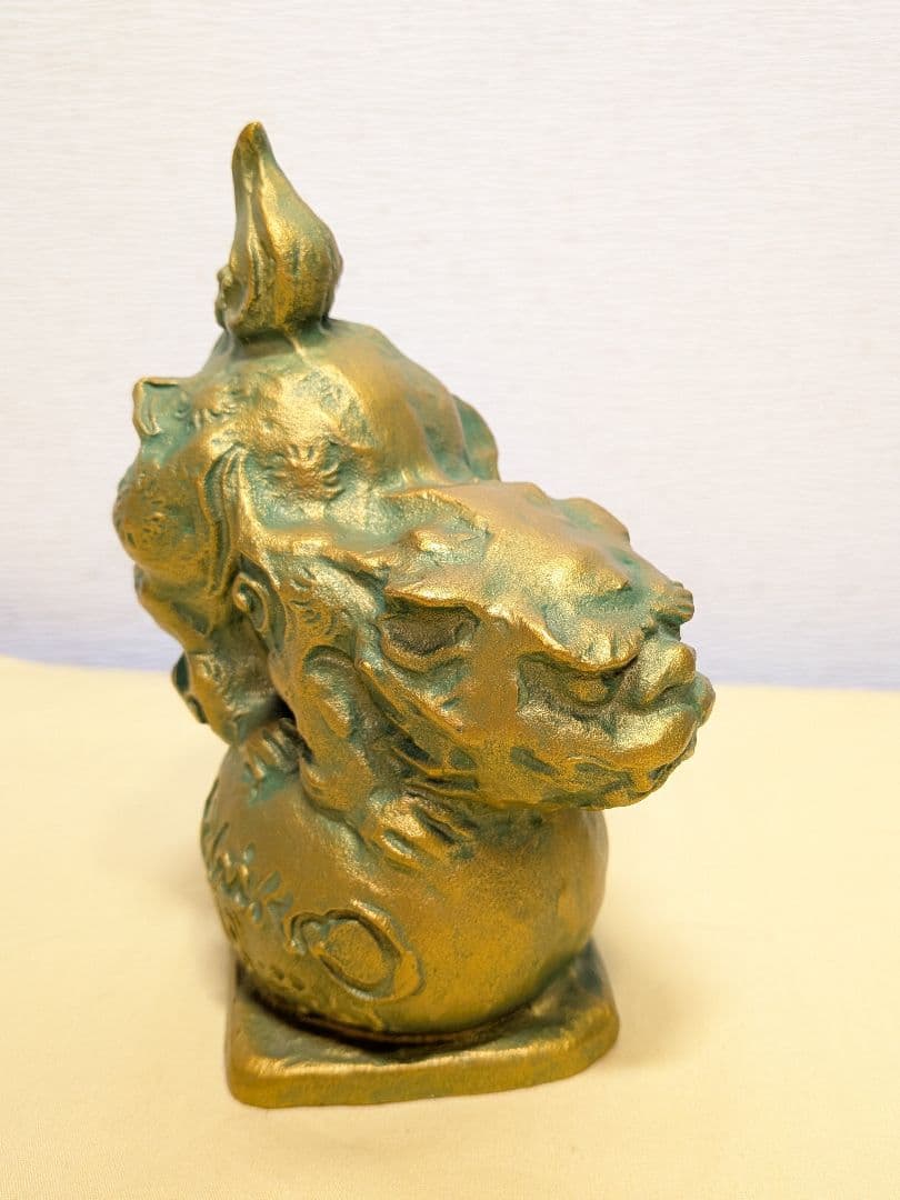 月形那比古　ブロンズ像　金彩玉乗獅子