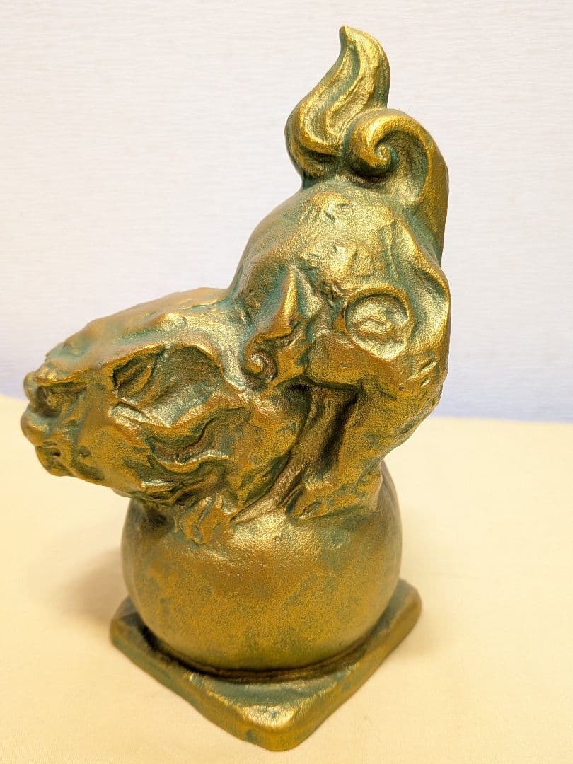 月形那比古　ブロンズ像　金彩玉乗獅子