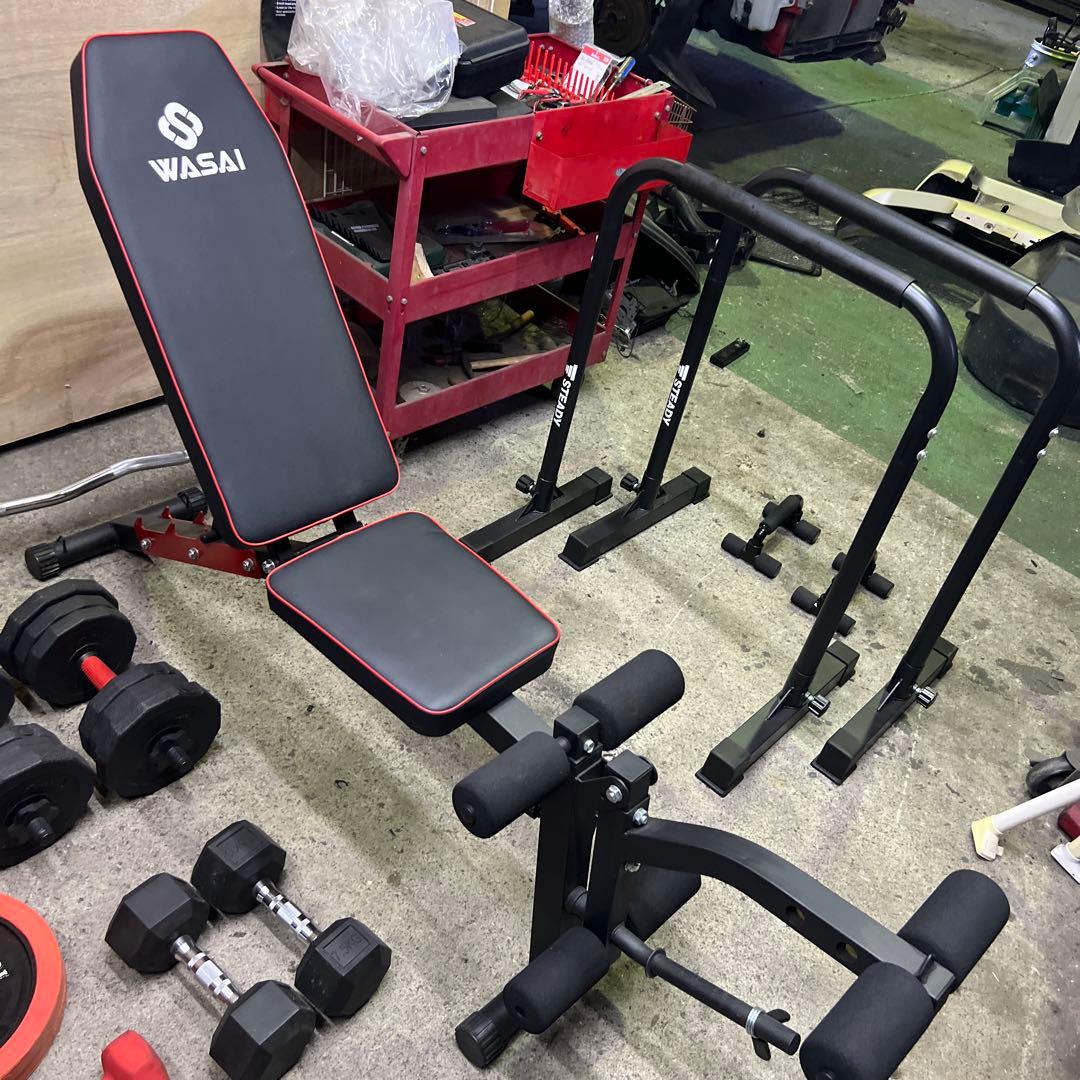 ホームジム　ベンチプレス　100㌔　トレーニングベンチ　ディップスバー等　セット