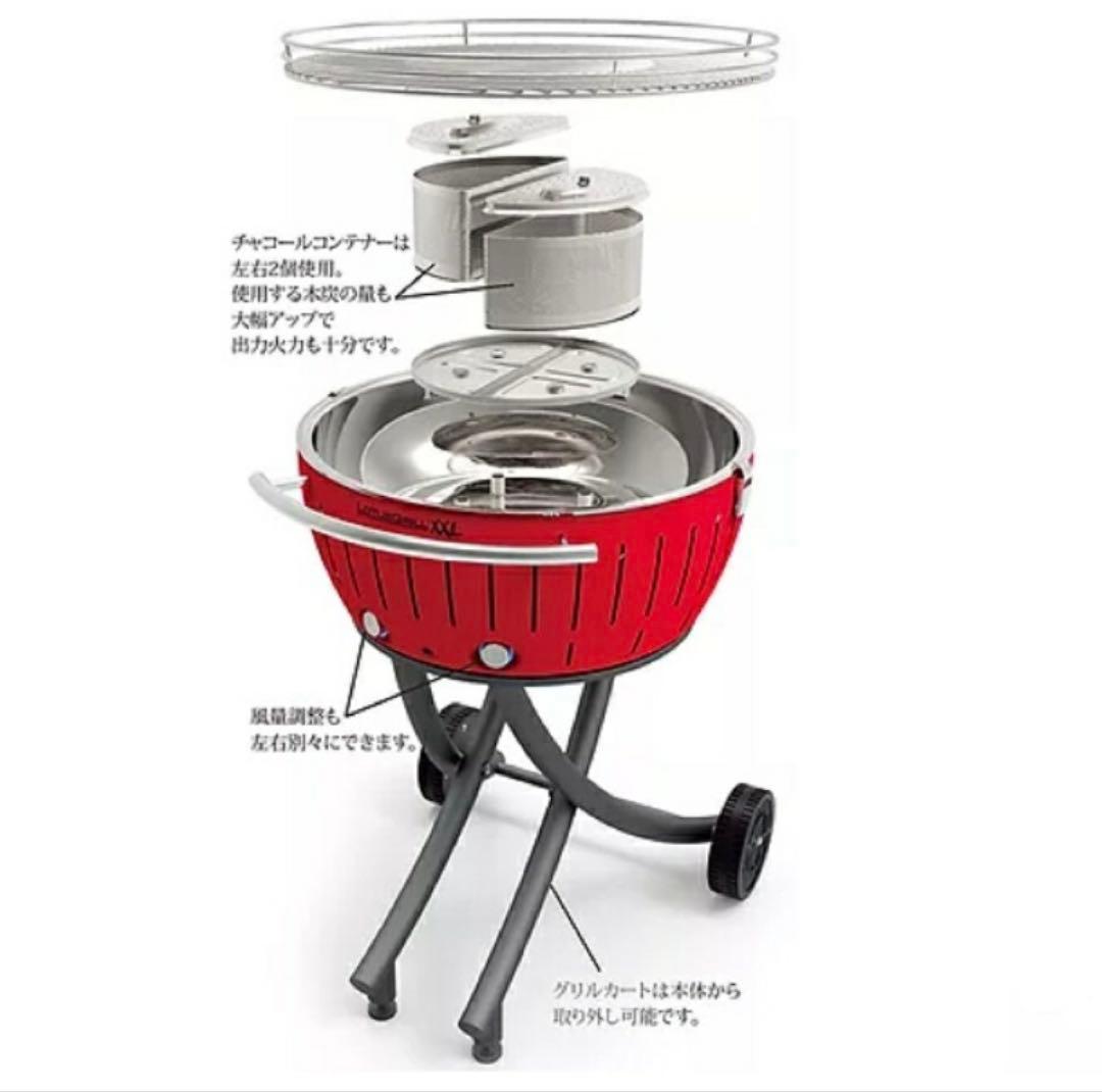 ロータスグリルXXL 赤 スモークレスバーベキュー　専用カバー2枚付き