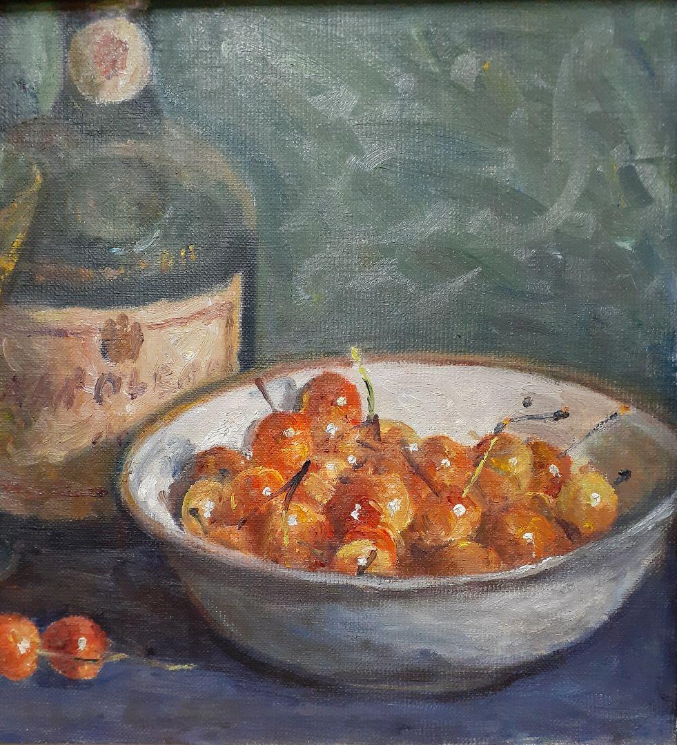 【真筆保証！】一水会会友　【平林伸泰】筆　油彩　肉筆　さくらんぼ　F4号　額装