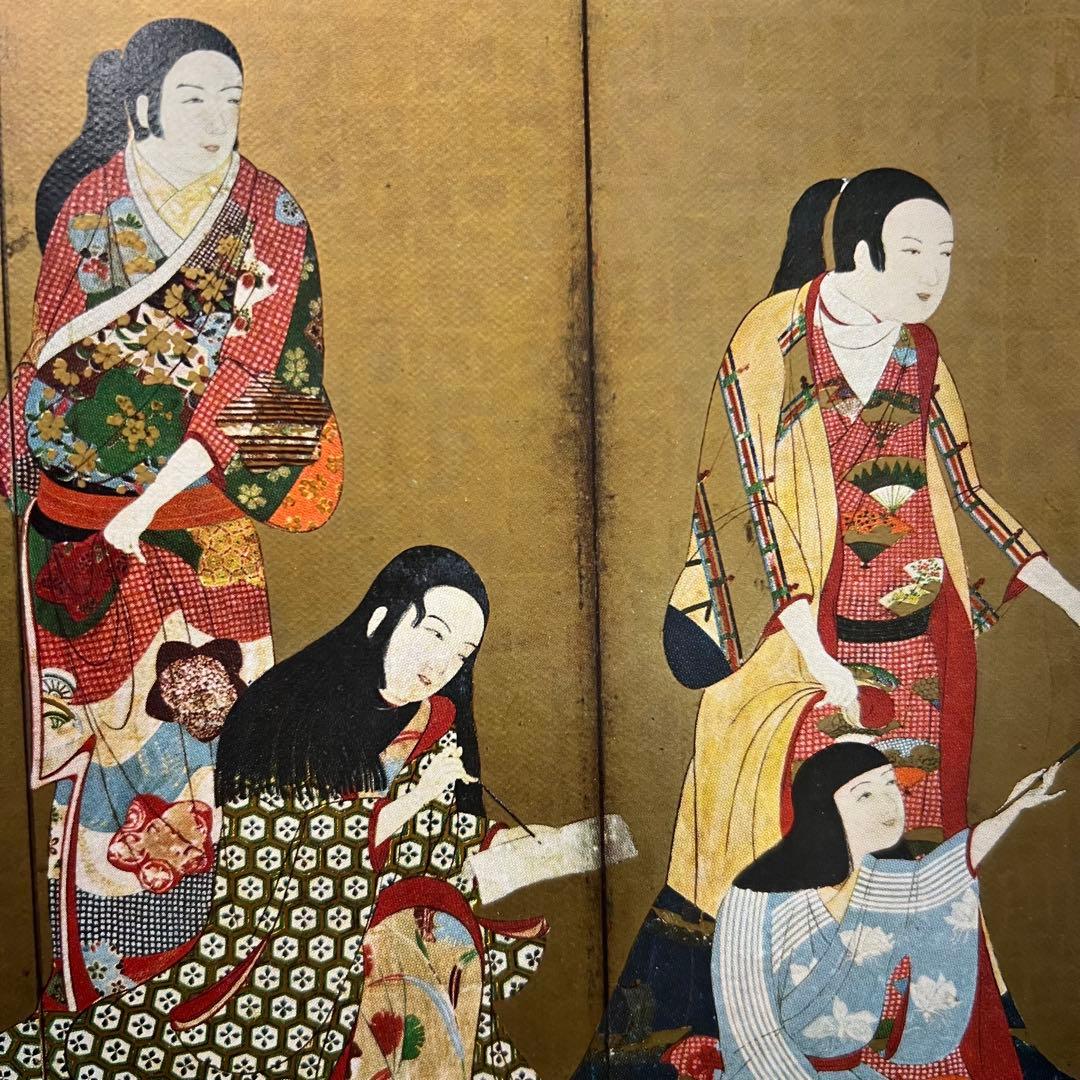 4148 「松浦屏風」 婦女遊楽図屏風 工芸印刷 紙本 日本画 江戸時代