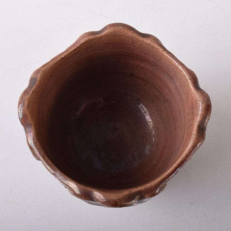 中国　紫交趾　花口酒盃　時代箱　C　R8473