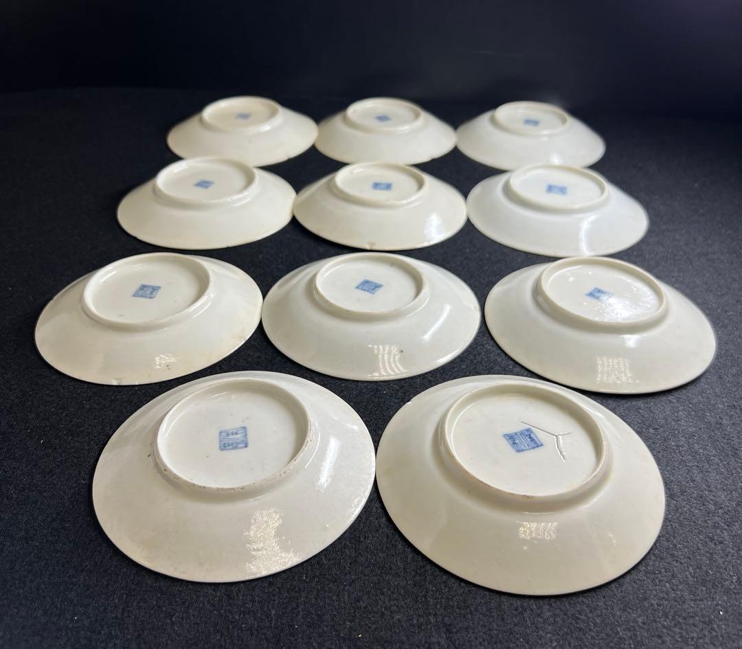 中国清朝時代　南京赤絵馬図小皿11枚　木箱付　東Y8-0109☆2F