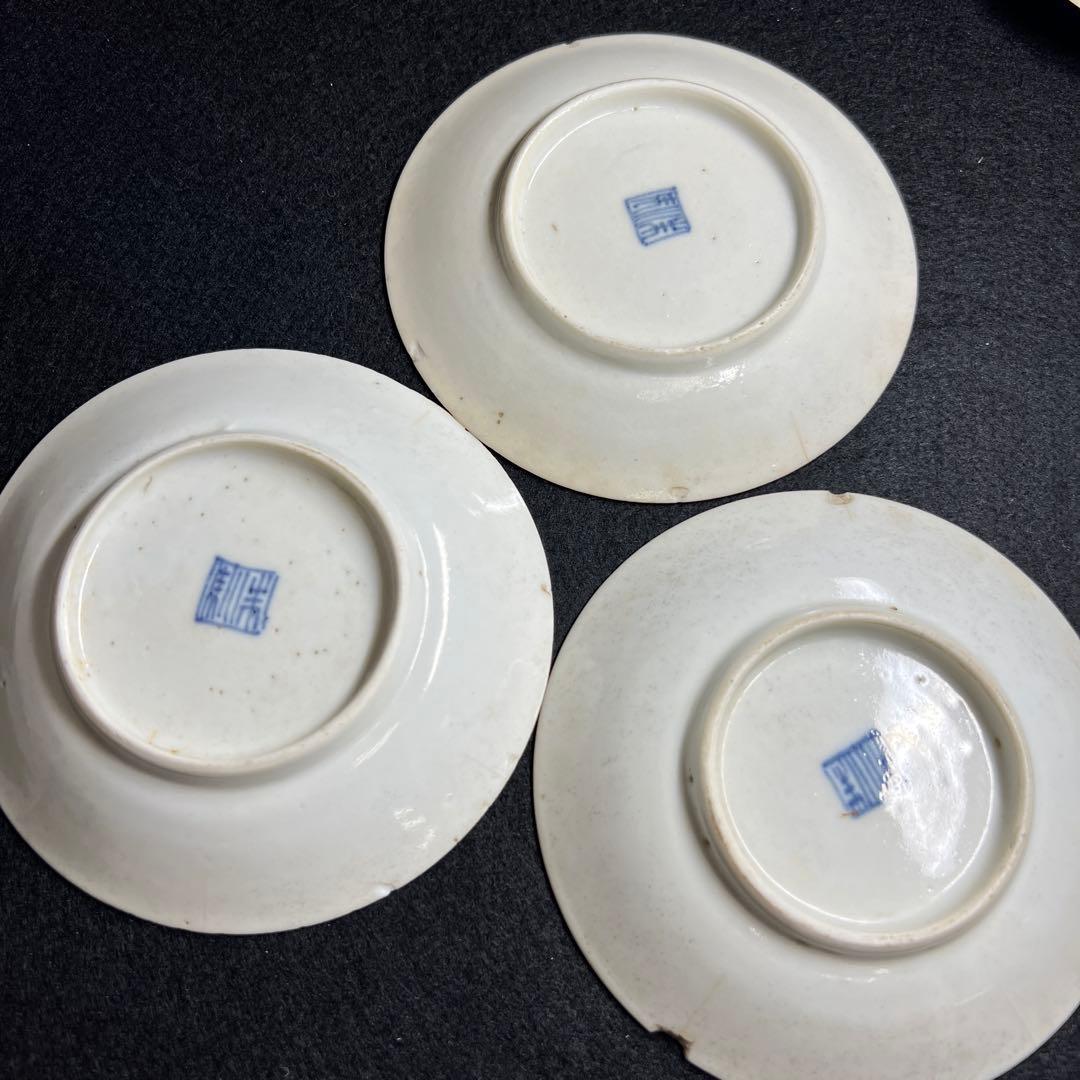 中国清朝時代　南京赤絵馬図小皿11枚　木箱付　東Y8-0109☆2F