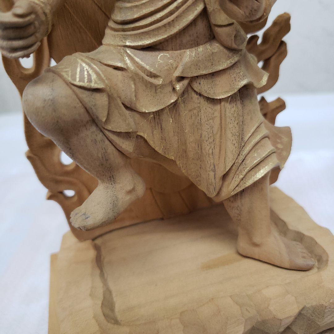 Ｂフライデー蔵出し特価上彫り仏像◆楠材 烏枢沙摩明王5寸立 眼入金泥◆五大明王