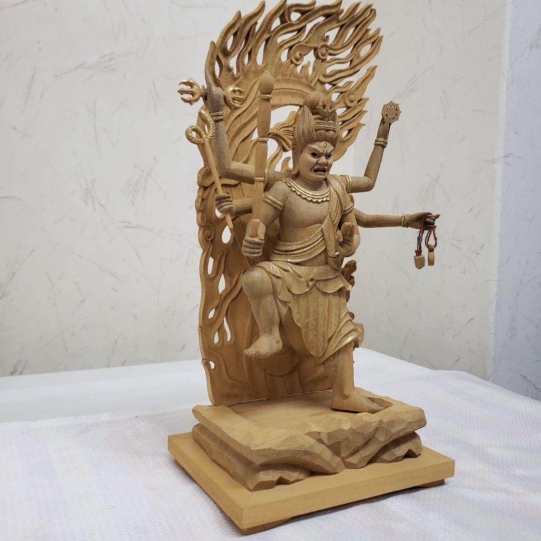 Ｂフライデー蔵出し特価上彫り仏像◆楠材 烏枢沙摩明王5寸立 眼入金泥◆五大明王