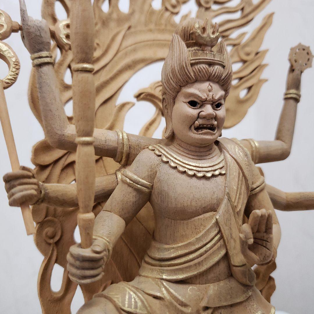 Ｂフライデー蔵出し特価上彫り仏像◆楠材 烏枢沙摩明王5寸立 眼入金泥◆五大明王