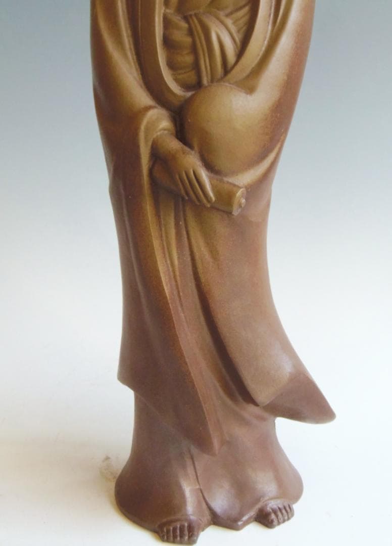 高33センチ金重利陶苑77代陶弘 金重利右衛門（金重稔）備前焼 観音像 置物