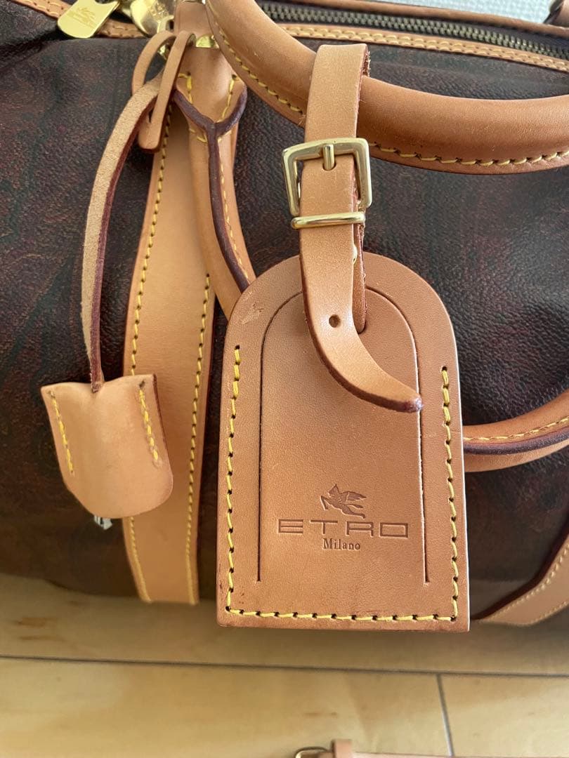 ETRO エトロ ボストンバッグ ハンドバック レザー ペイズリー柄 ブラウン