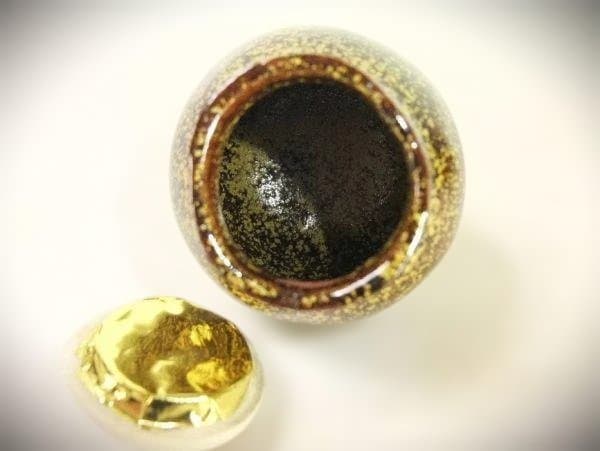 茶道用陶器壺 青金花 柄茶道具 茶入れ 蓋 陶磁器 仕覆 美品 在銘