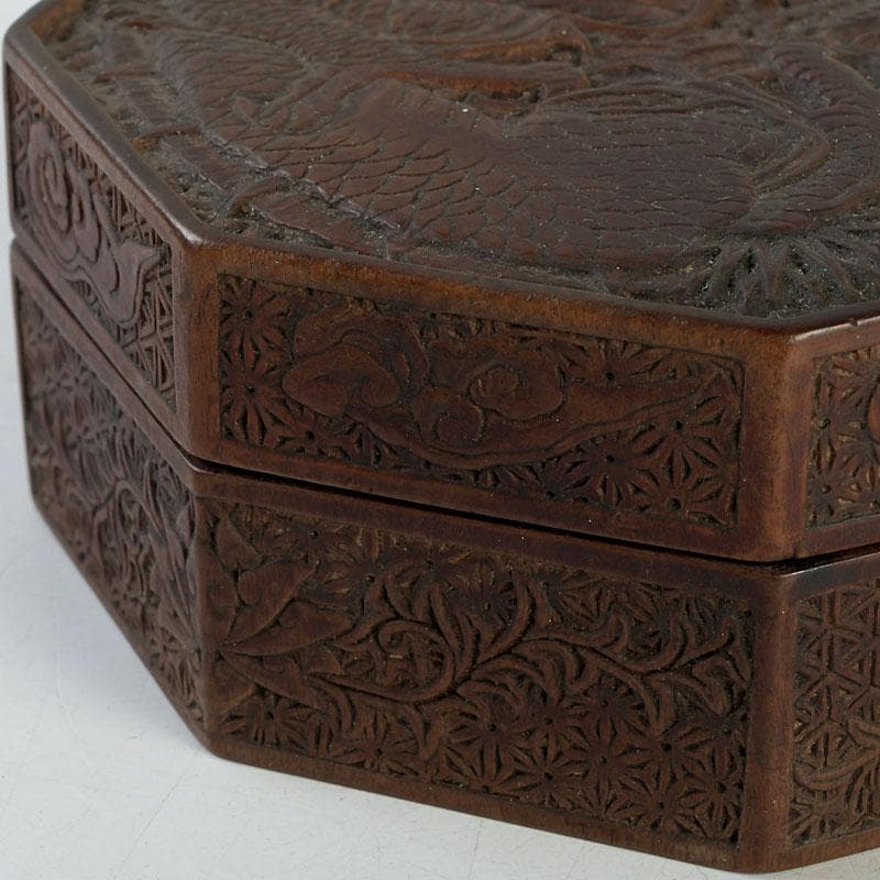 茶道具　唐木製　龍彫　八角香合　V　9507