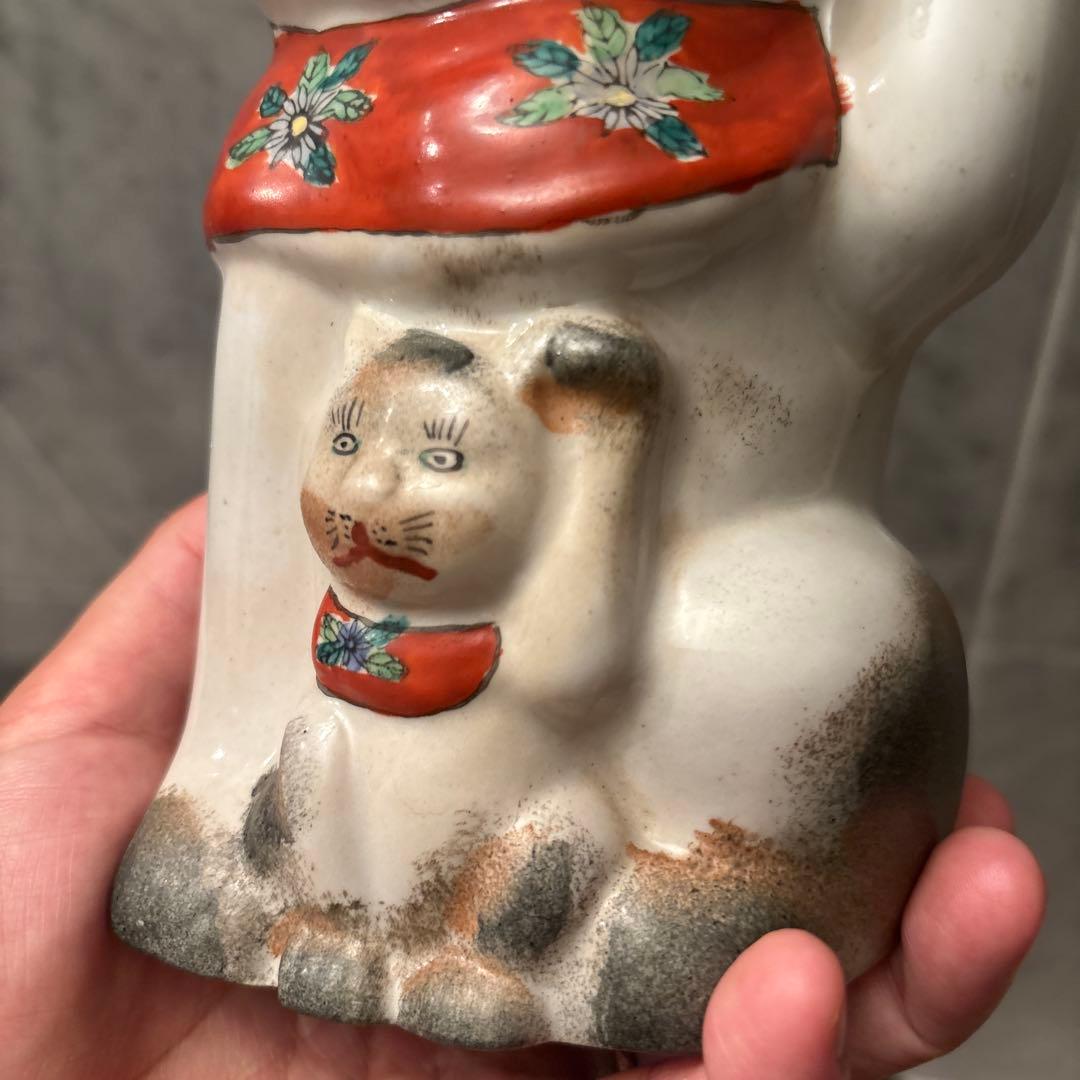 アンティーク伊万里　インパクトのあるお顔が忘れられなき親子の招き猫