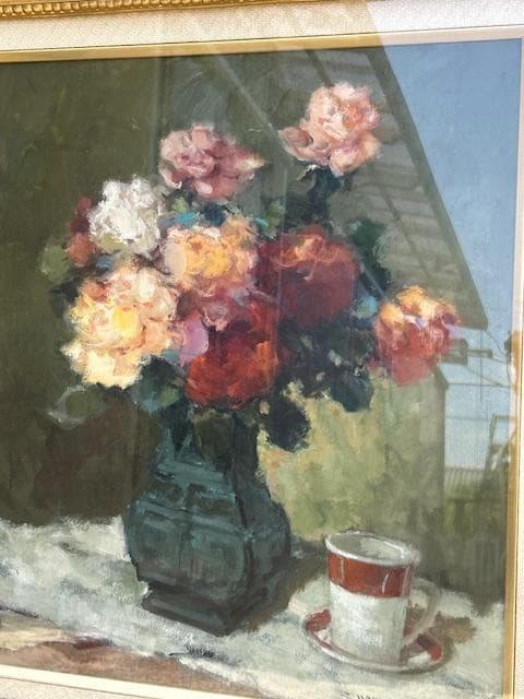 山崎　翠祥「薔薇」油絵・F10号 人気画家　日肖芸理事　東峰美術館　真作保証