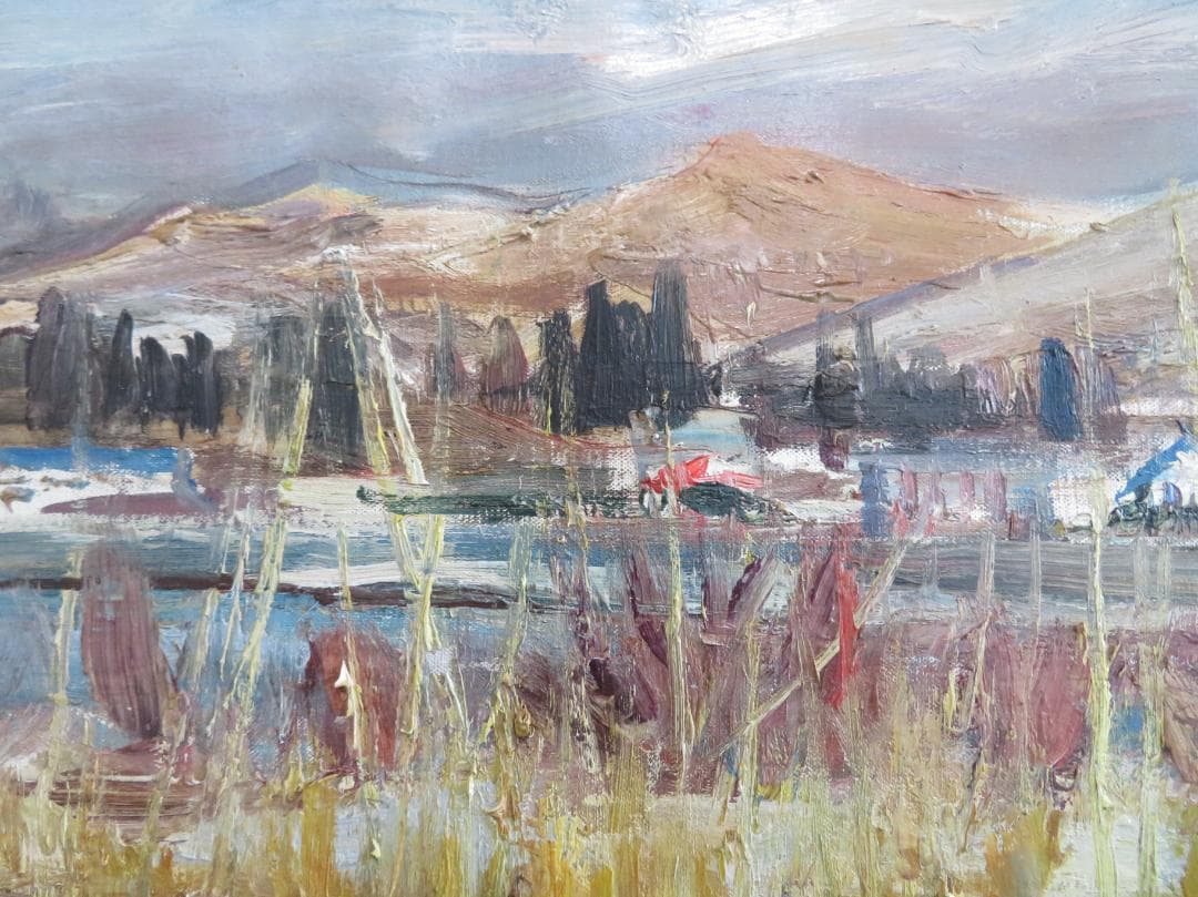 ◆岡田又三郎　「雪の湖畔（山中湖）」　油彩　M10号　日展理事　日本芸術院賞◆